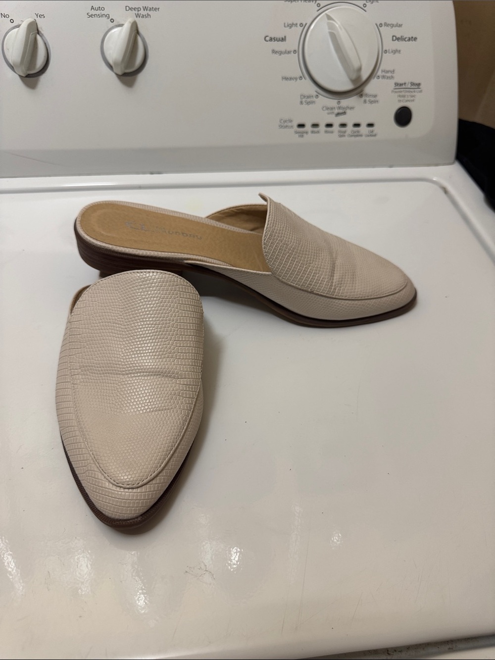 CL by Laundry Cream Lizard-Embossed Slip-On Mules
